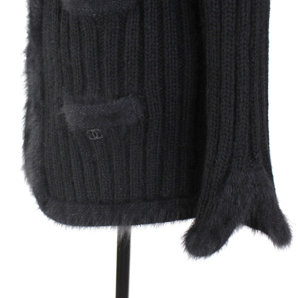 Chanel Angora Tank Cardigan Set CC Black Wool Ribbed Swater Knit 2 Pc Set Sz 40 - Picture 5 of 11